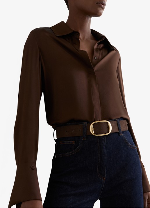 Reiss Athena riem van suède - voorkant 2 chocoladebruin