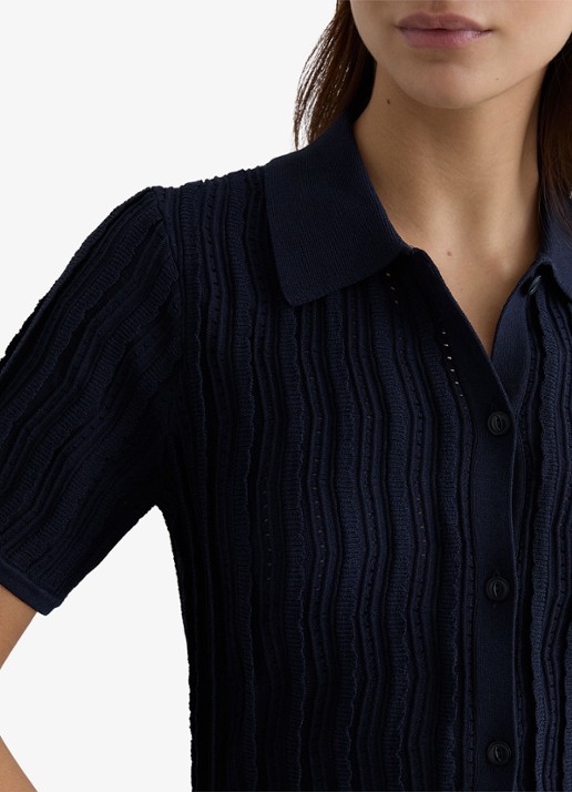 Reiss Audrey blouse met structuur - detail 4 donkerblauw