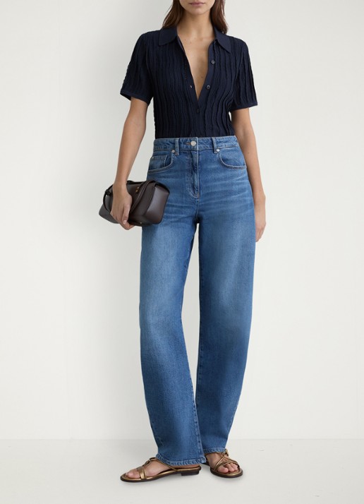 Reiss Audrey blouse met structuur - voorkant 2 donkerblauw