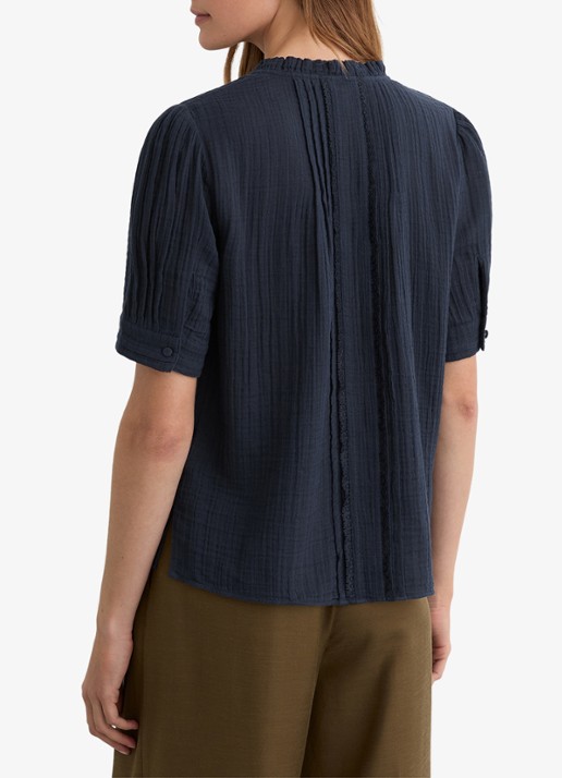 Reiss AURELIA Cotton Cheesecloth Frill-Neck Top - achterkant donkerblauw