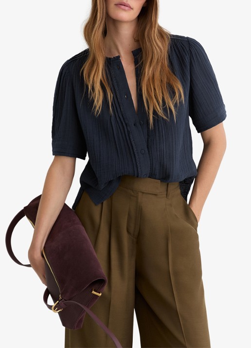 Reiss AURELIA Cotton Cheesecloth Frill-Neck Top