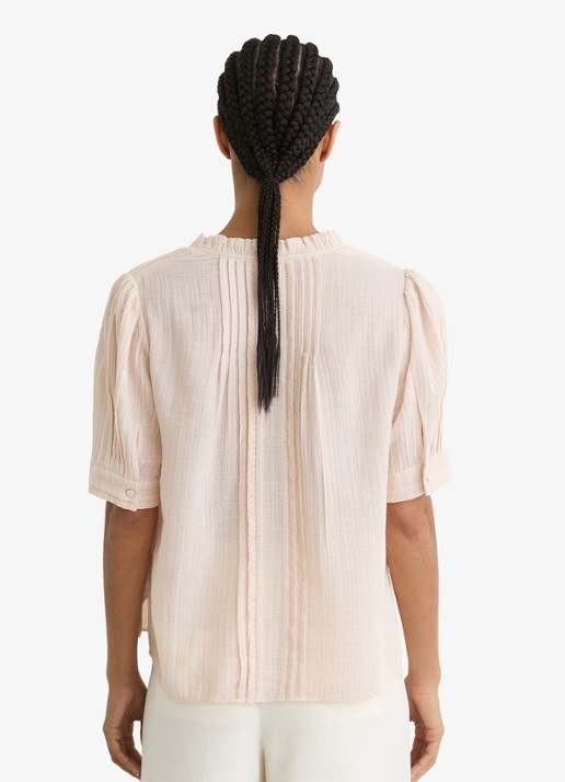 Reiss AURELIA Cotton Cheesecloth Frill-Neck Top - achterkant 5 roze