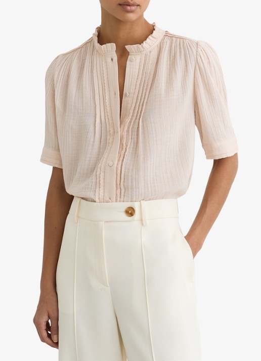 Reiss AURELIA Cotton Cheesecloth Frill-Neck Top - detail 3 roze