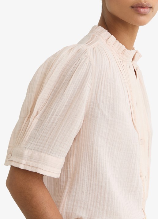 Reiss AURELIA Cotton Cheesecloth Frill-Neck Top - detail 4 roze