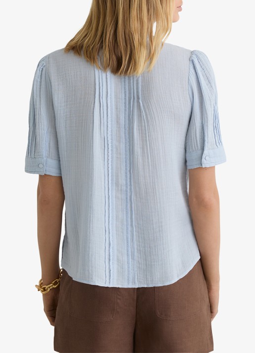 Reiss AURELIA Cotton Cheesecloth Frill-Neck Top - achterkant 7 lichtblauw