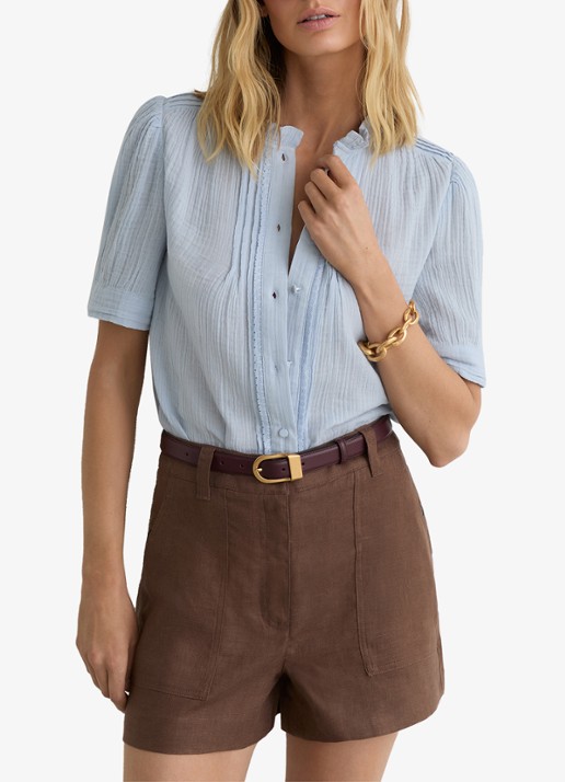 Reiss AURELIA Cotton Cheesecloth Frill-Neck Top
