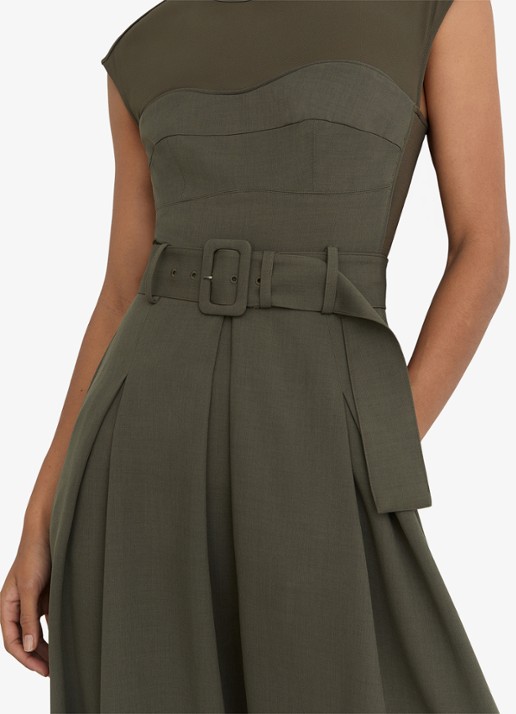 Reiss Ava midi A-lijn jurk met ceintuur - detail 5 groen