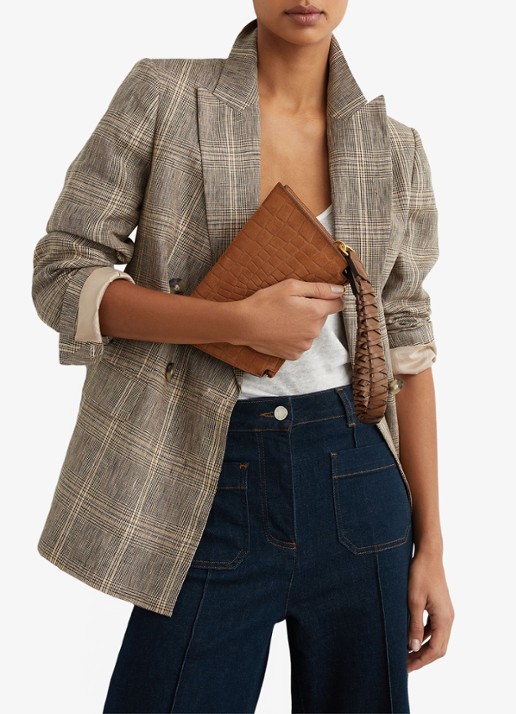 Reiss Avery schoudertas met suède details en crocostructuur - detail 3 tan / beige