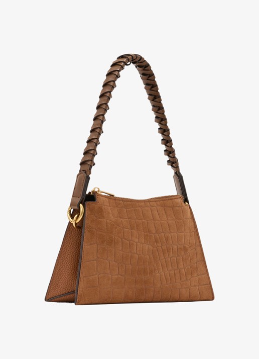 Reiss Avery schoudertas met suède details en crocostructuur - detail 6 tan / beige