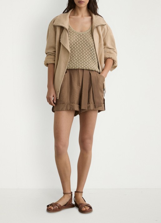 Reiss Avril high waist wide fit krote broek met strikceintuur - voorkant 2 bruin