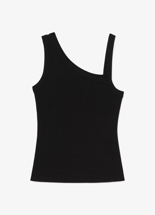 Reiss Aysha ribgebreide top met asymmetrische hals - voorkant 5 black / zwart