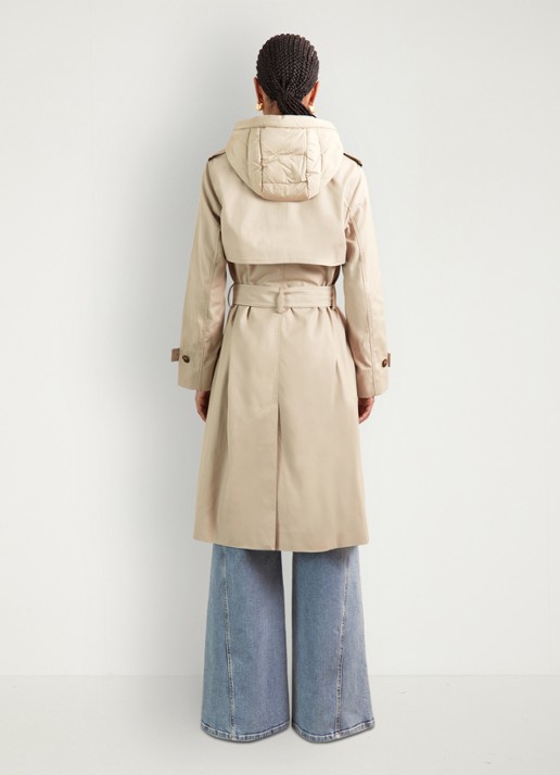 Reiss Azura double-breasted trenchcoat met afneembare capuchon - achterkant 5 beige