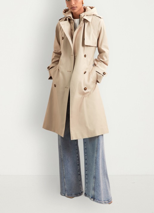 Reiss Azura double-breasted trenchcoat met afneembare capuchon - detail 3 beige