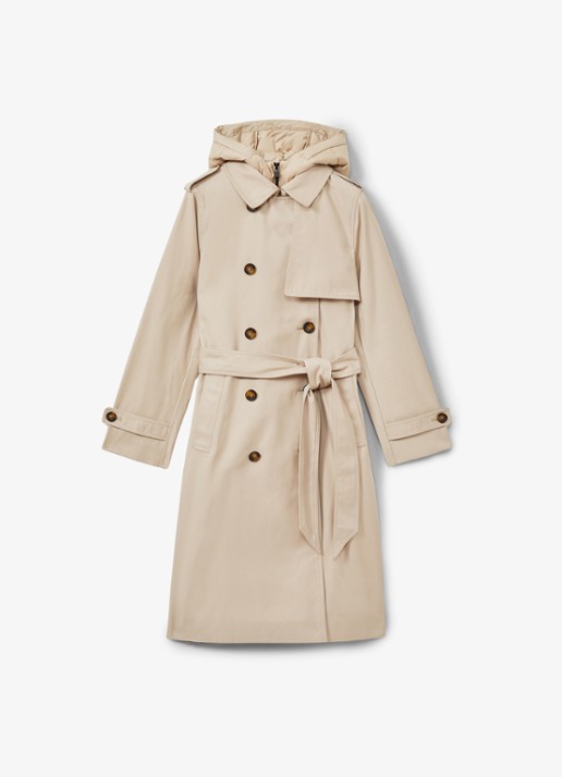Reiss Azura double-breasted trenchcoat met afneembare capuchon - voorkant 6 beige