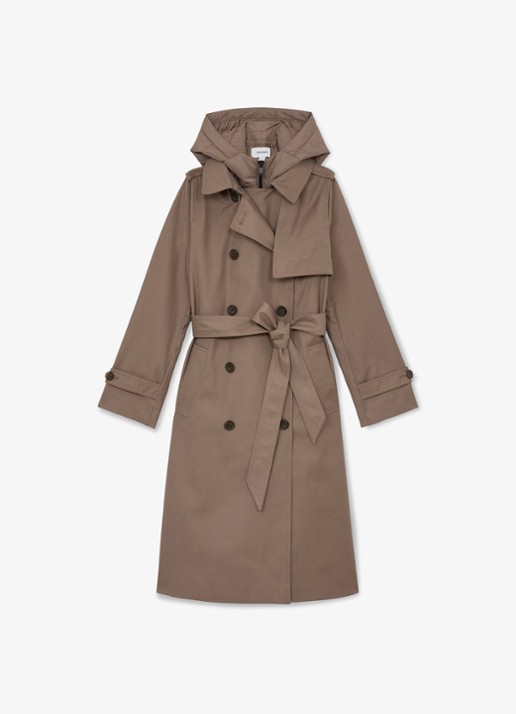 Reiss Azura double-breasted trenchcoat met afneembare capuchon - voorkant 9 beige