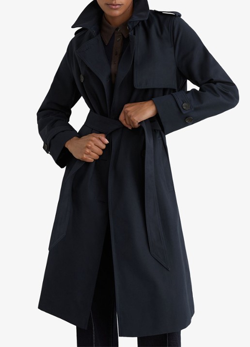Reiss Azura double-breasted trenchcoat met afneembare capuchon - detail 3 donkerblauw