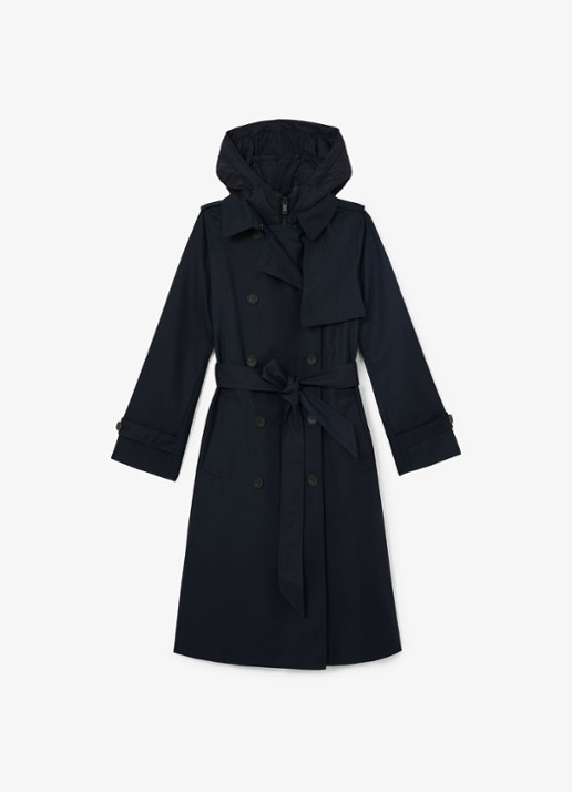 Reiss Azura double-breasted trenchcoat met afneembare capuchon - voorkant donkerblauw