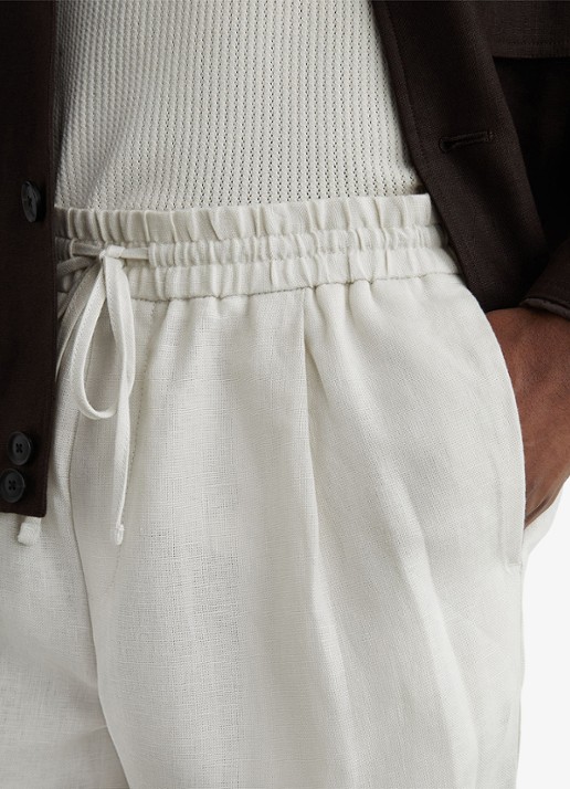 Reiss Barges straight fit korte broek van linnen - detail 5 stone / beige