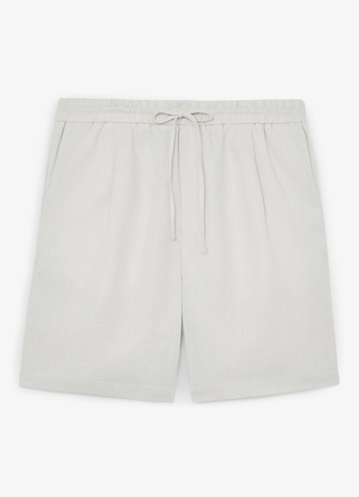 Reiss Barges straight fit korte broek van linnen - voorkant 2 stone / beige