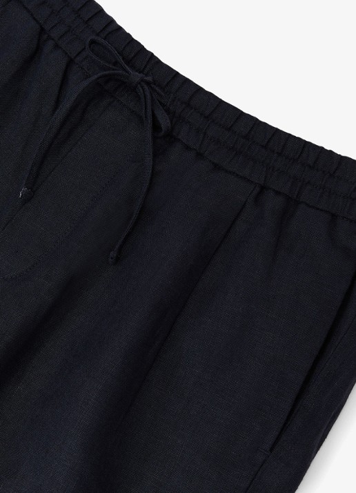 Reiss Barges straight fit korte broek van linnen - detail 4 donkerbruin