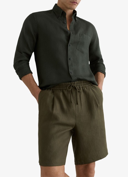 Reiss Barges straight fit korte broek van linnen - detail 3 groen