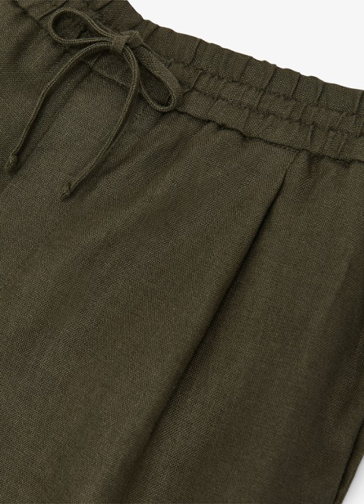 Reiss Barges straight fit korte broek van linnen - detail 5 groen