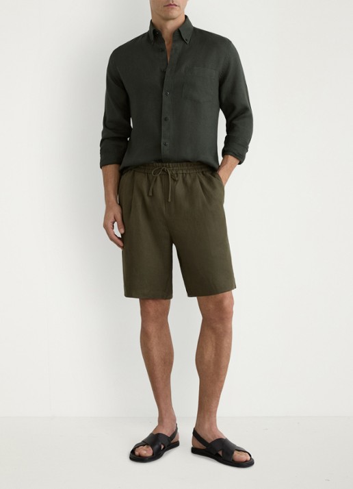 Reiss Barges straight fit korte broek van linnen - voorkant 2 groen