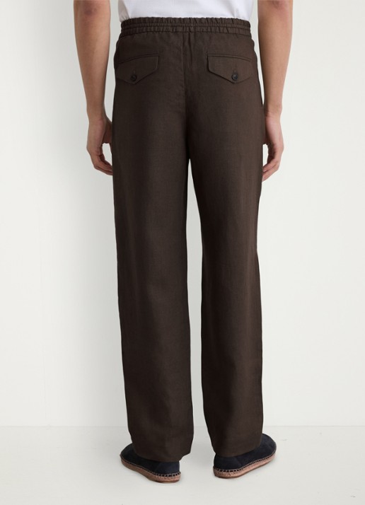 Reiss Barges straight fit pantalon van linnen - achterkant chocoladebruin