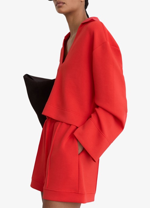 Reiss Bea high waist straight fit korte broek met steekzakken - detail 4 koraal