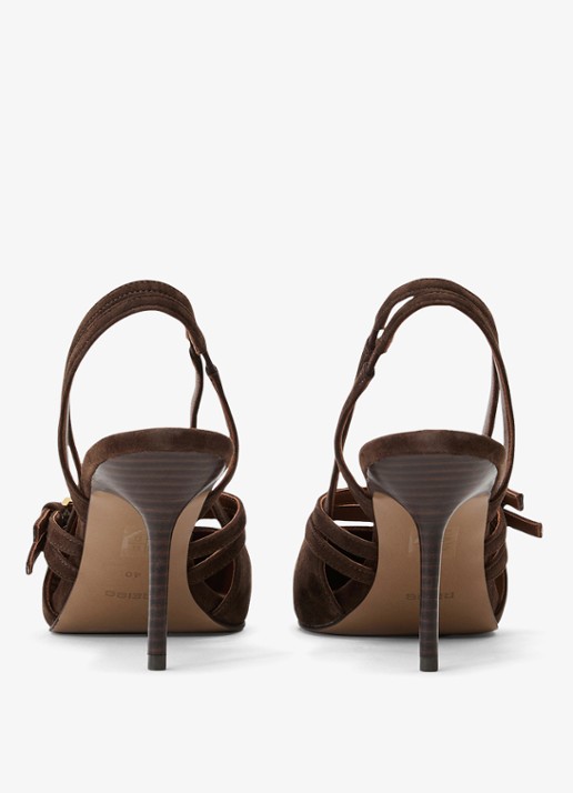 Reiss Beatrice sling-back van suède - achterkant 3 chocoladebruin