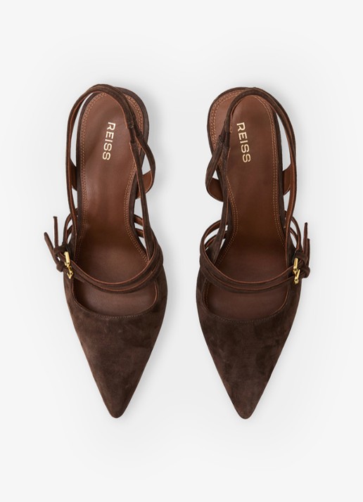 Reiss Beatrice sling-back van suède - detail 4 chocoladebruin