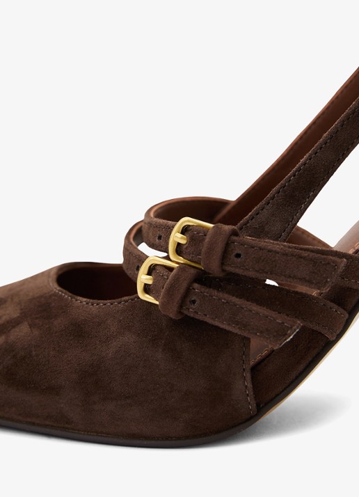 Reiss Beatrice sling-back van suède - detail 5 chocoladebruin