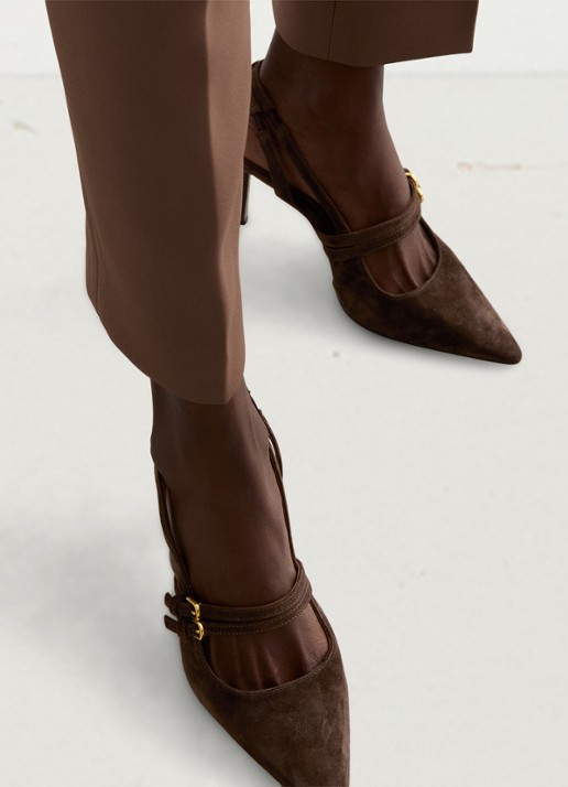 Reiss Beatrice sling-back van suède - detail 6 chocoladebruin
