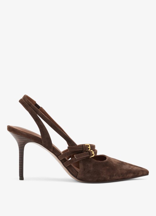 Reiss Beatrice sling-back van suède - voorkant chocoladebruin