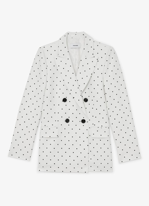 Reiss Beatrix double-breasted blazer met stippenprint - voorkant wit