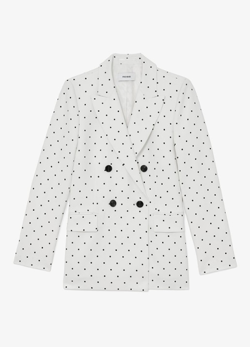 Reiss Beatrix double-breasted blazer met stippenprint - voorkant wit