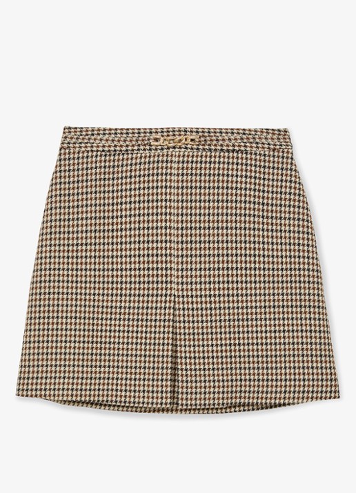 Reiss Beatrix minirok in wolblend met pied-de-poule dessin  - voorkant 2 beige