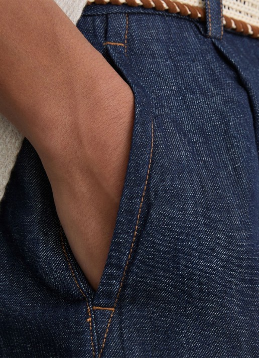 Reiss Beau high waist wide fit korte broek met ceintuur - detail 4 indigo