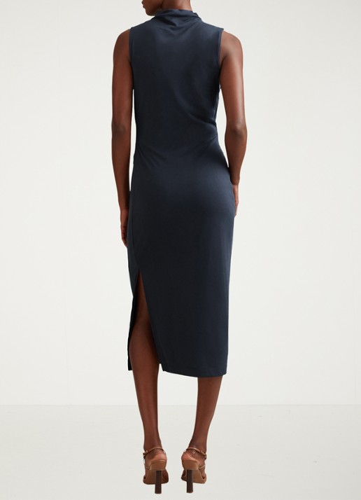 Reiss Beaux midi jurk met plooidetail - achterkant 2 donkerblauw