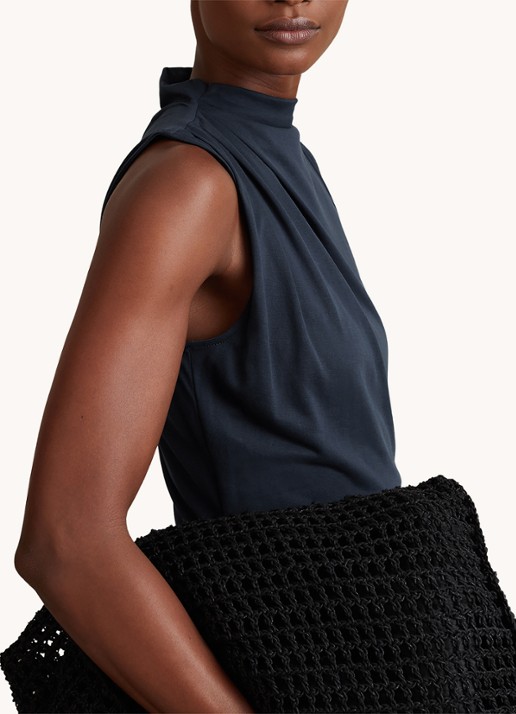 Reiss Beaux midi jurk met plooidetail - detail 4 donkerblauw