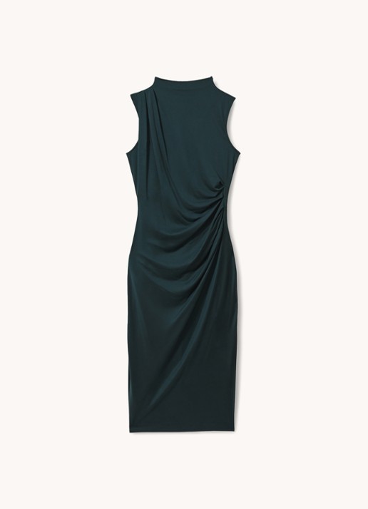 Reiss Beaux midi jurk met plooidetail - voorkant 3 groen