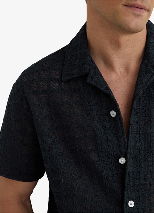 Reiss Belardo overhemd met structuur - detail 5 donkerblauw