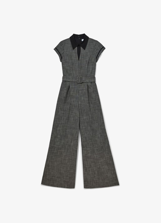 Reiss Bella Collared wide fit jumpsuit met ceintuur - voorkant grijs