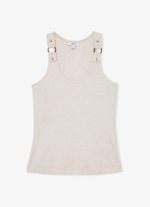Reiss Bella ribgebreide tanktop met ringdetail - voorkant 6 creme