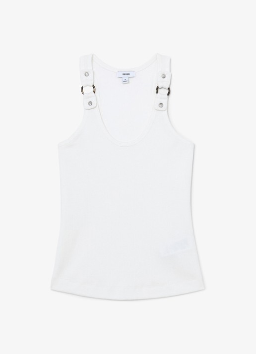 Reiss Bella ribgebreide tanktop met ringdetail - voorkant 2 wit
