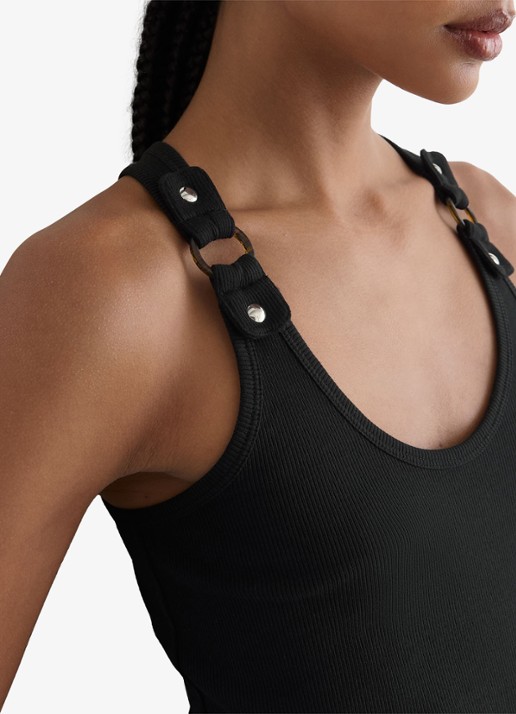 Reiss Bella ribgebreide tanktop met ringdetail - detail 3 black / zwart