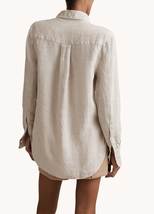 Reiss Belle blouse van linnen met borstzak - achterkant 3 beige