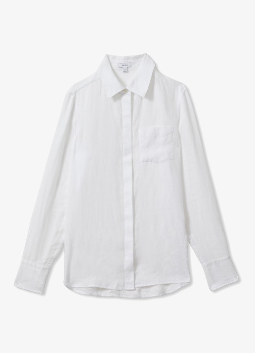 Reiss Belle blouse van linnen - voorkant wit