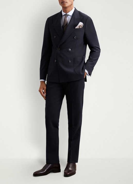Reiss Belmont slim fit pantalon in wolblend - voorkant 2 donkerblauw