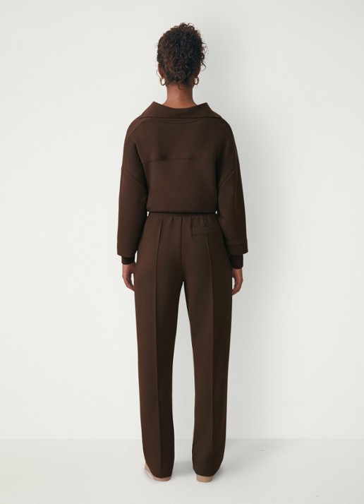 Reiss Bernie high waist straight fit joggingbroek met steekzakken - achterkant chocoladebruin